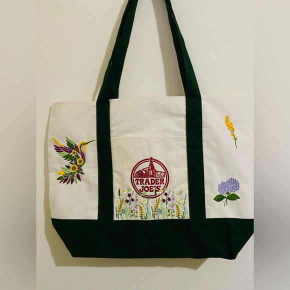 Embroidered Trader Joe’s Canvas Tote | Boho Reusable Market Bag | Gift Idea - Picture 5 of 9